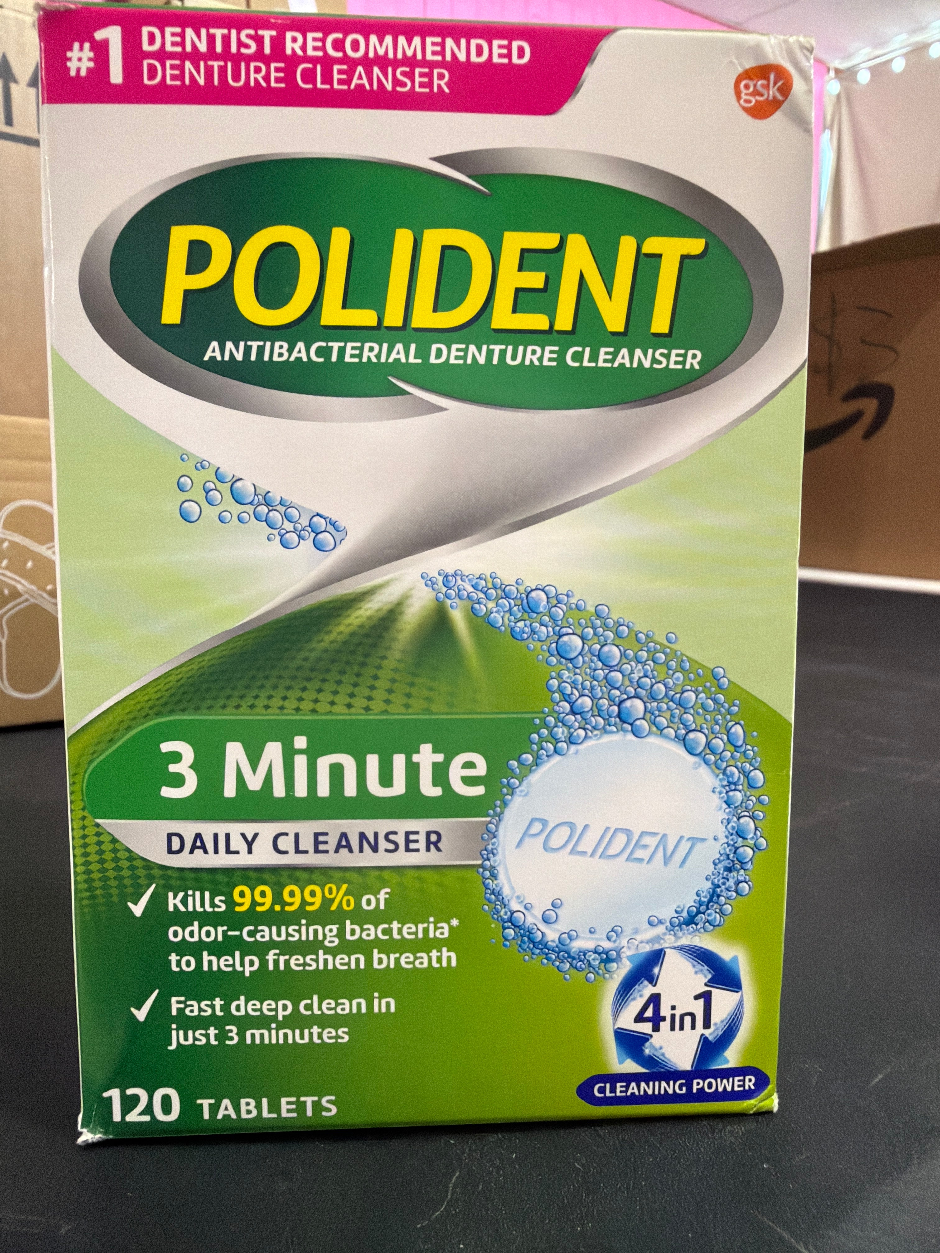 Paula antibacterial, denture cleaner, three minute daily cleanser, four and one cleaning powder, 120 tablets ￼