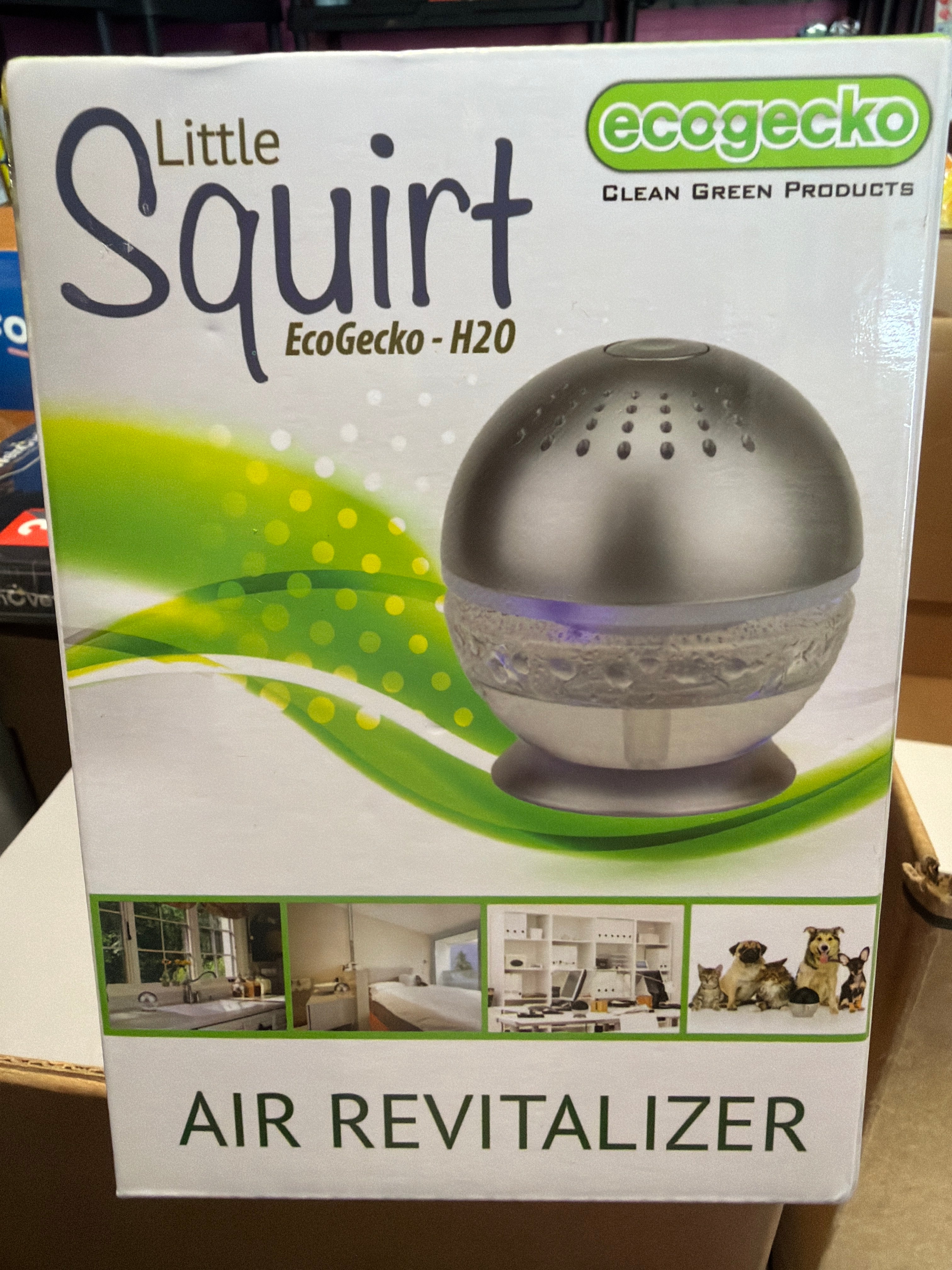 EcoGecko Little Squirt Glowing Water, Air Revitalizer, Air Freshener, Room Aromatizer, Aroma and Essential Oil Diffuser with 10ML Lavender Oil, Silver