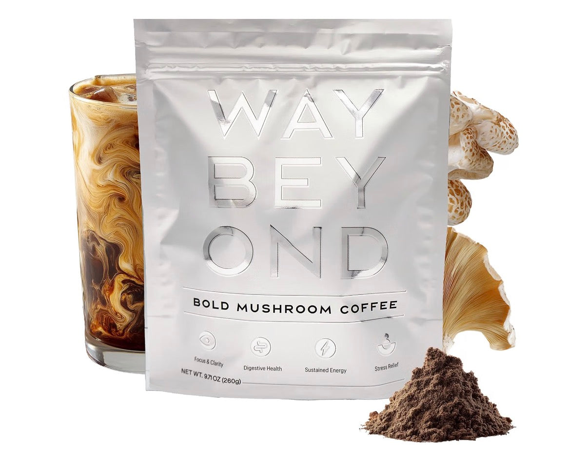WAY BEYOND Organic Instant Bold Mushroom Coffee with 90mg Caffeine, Adaptogenic Mushrooms for Increased Focus, Energy, Digestive Health, and Stress Relief