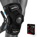 Welnove Knee Brace Support & Compression. Knee Sleeve Cross Straps for Knee Stability, Removable Metal Hinges for Running, Workout, Meniscus Tear, ACL, MCL, Arthritis - Men and Women(Small)