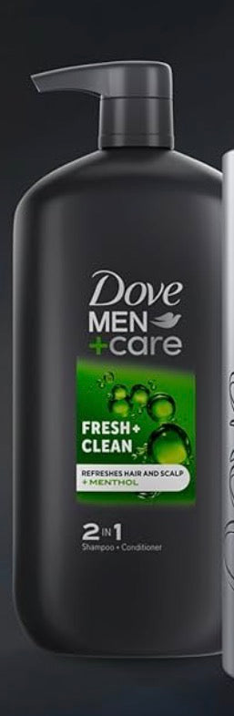 DOVE MEN + CARE Shampoo 1 count Fresh + Clean for Hair Refreshing & Strengthening, with Menthol, 28 fl oz