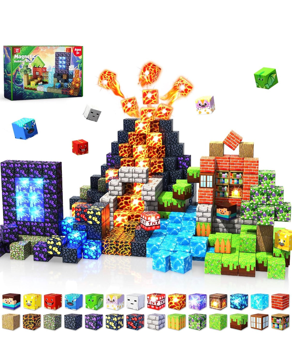 150 pcs 0.8inch Magnetic Blocks with 24 Light Blocks - Easter Toys for Kids, Boys and Girls, Magnetic Building Blocks Cubes, Stacking Magnets, Birthday Gifts for Boys and Girls Age 3+ Years Old
