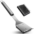 BBQ Grill Brush and Scraper, Heavy Duty Grill Cleaner with Stainless Steel Handle, Replacement Brush Head Included, Grill Cleaning Brush for Gas, Charcoal & Smoker Grill Grates （15 inch）