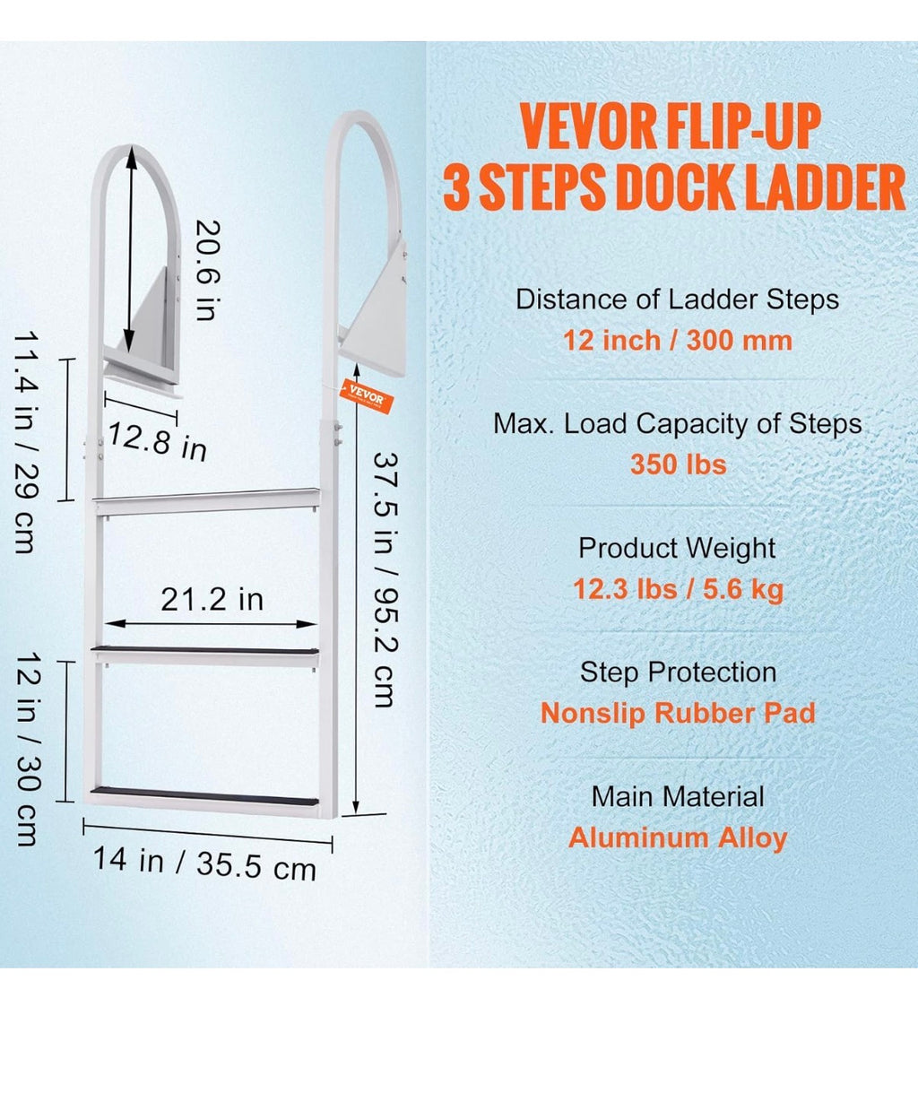 VEVOR Dock Ladder Flip-Up 3 Steps, 350 Ibs Load Capacity,