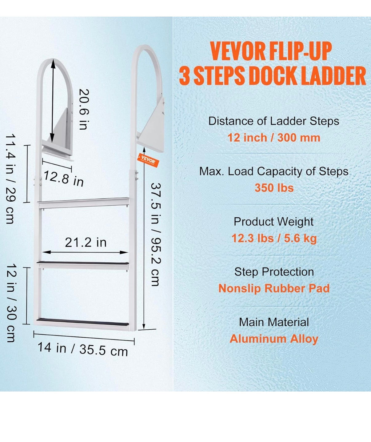 VEVOR Dock Ladder Flip-Up 3 Steps, 350 Ibs Load Capacity,