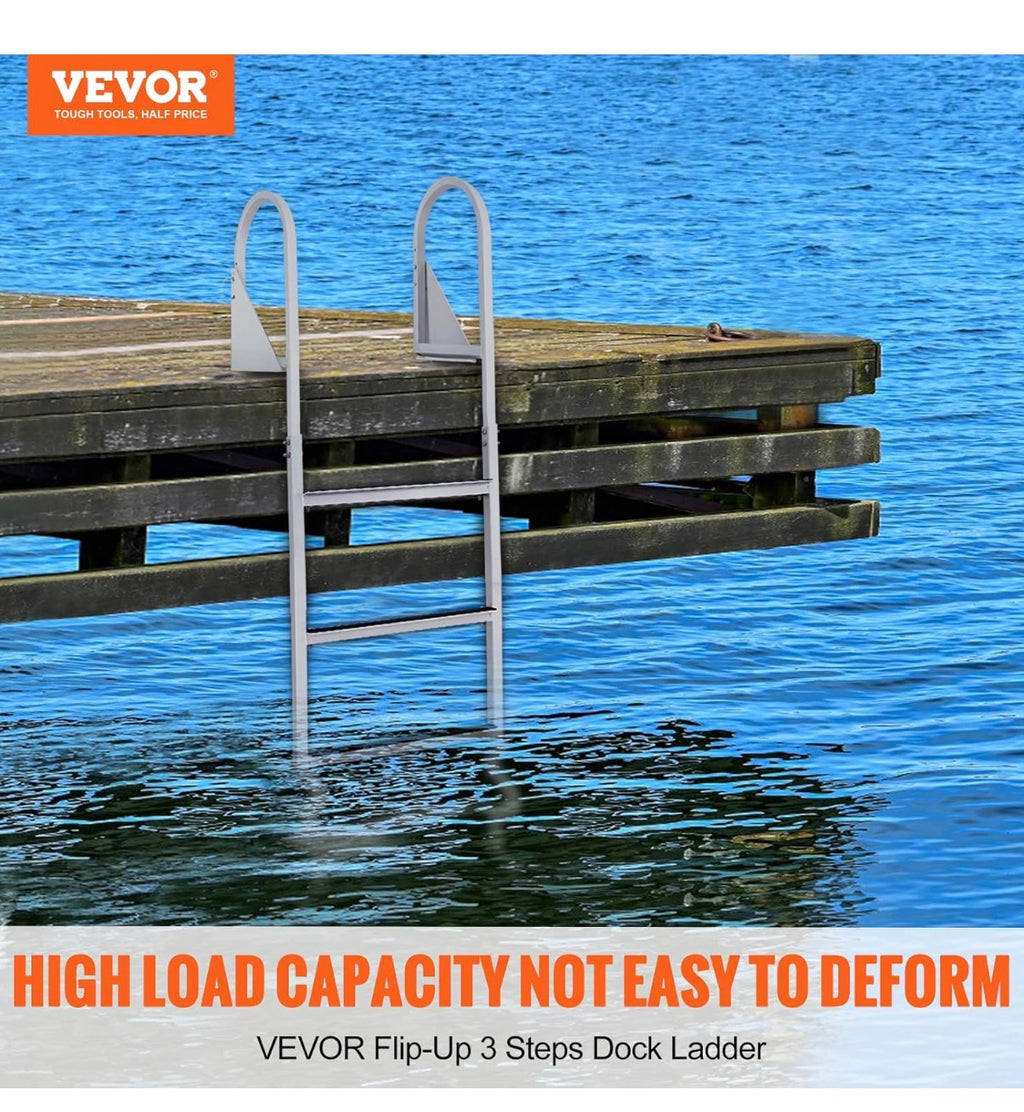 VEVOR Dock Ladder Flip-Up 3 Steps, 350 Ibs Load Capacity,