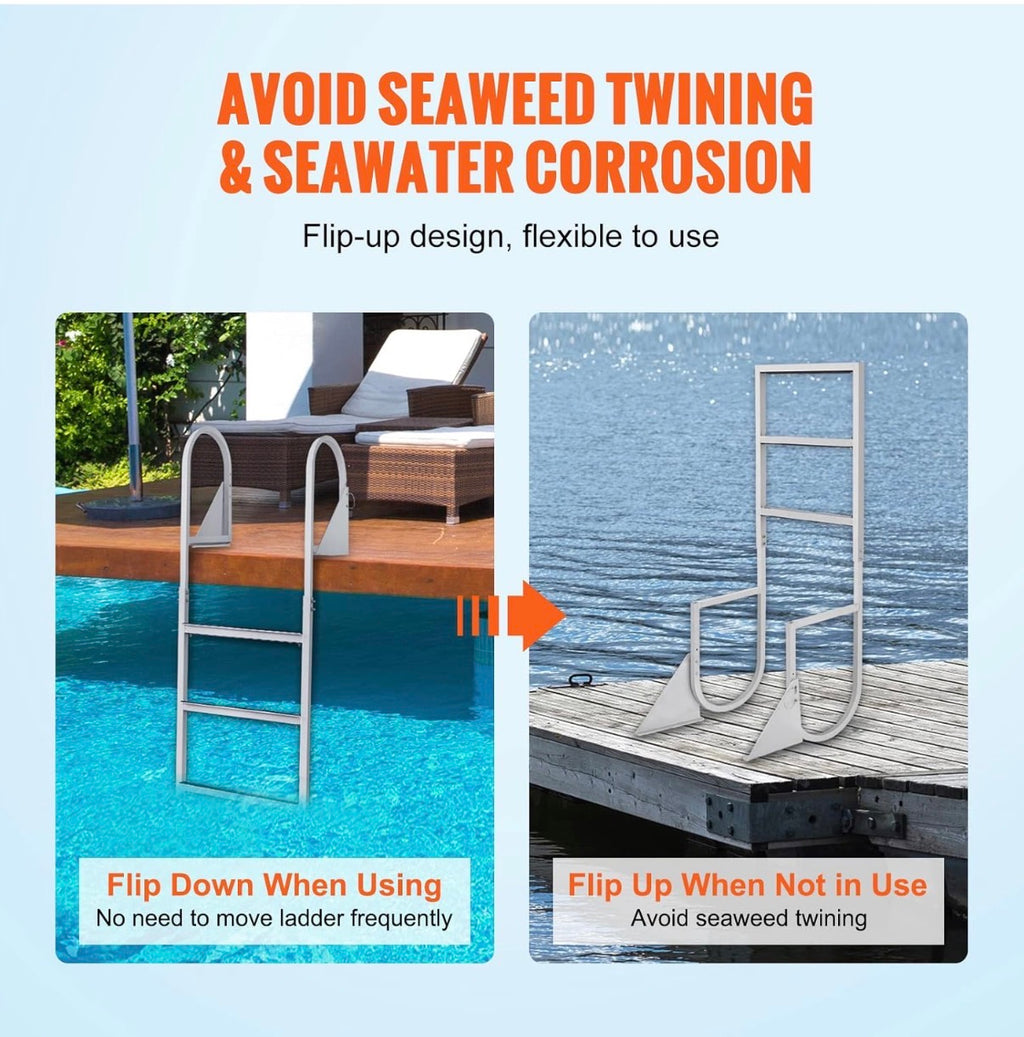 VEVOR Dock Ladder Flip-Up 3 Steps, 350 Ibs Load Capacity,