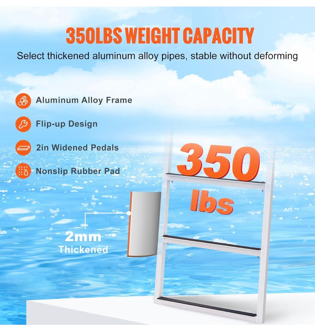VEVOR Dock Ladder Flip-Up 3 Steps, 350 Ibs Load Capacity,