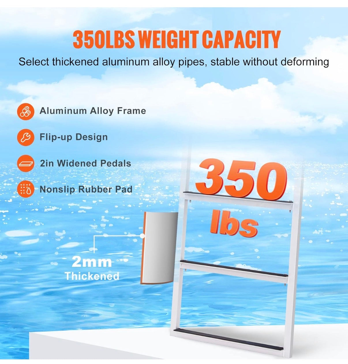 VEVOR Dock Ladder Flip-Up 3 Steps, 350 Ibs Load Capacity,