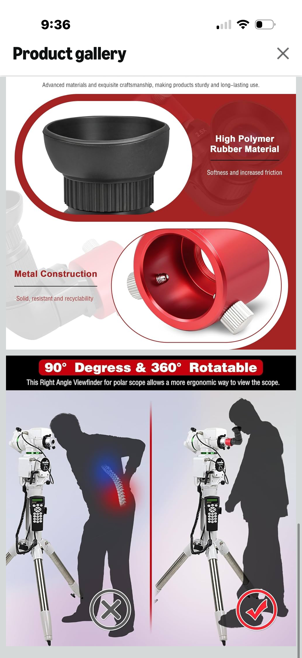 Right Angle Viewfinder with Polar Scope Metal Adapter - 360°Rotating with 1X - 2.5X Magnification